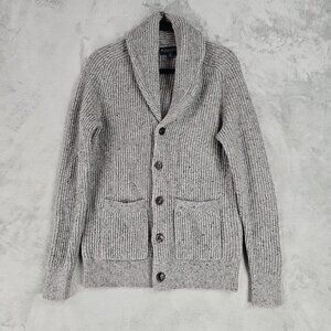 Brooks Brothers Sweater Mens Size XS Gray 100% Merino Wool Shawl Collar Pockets